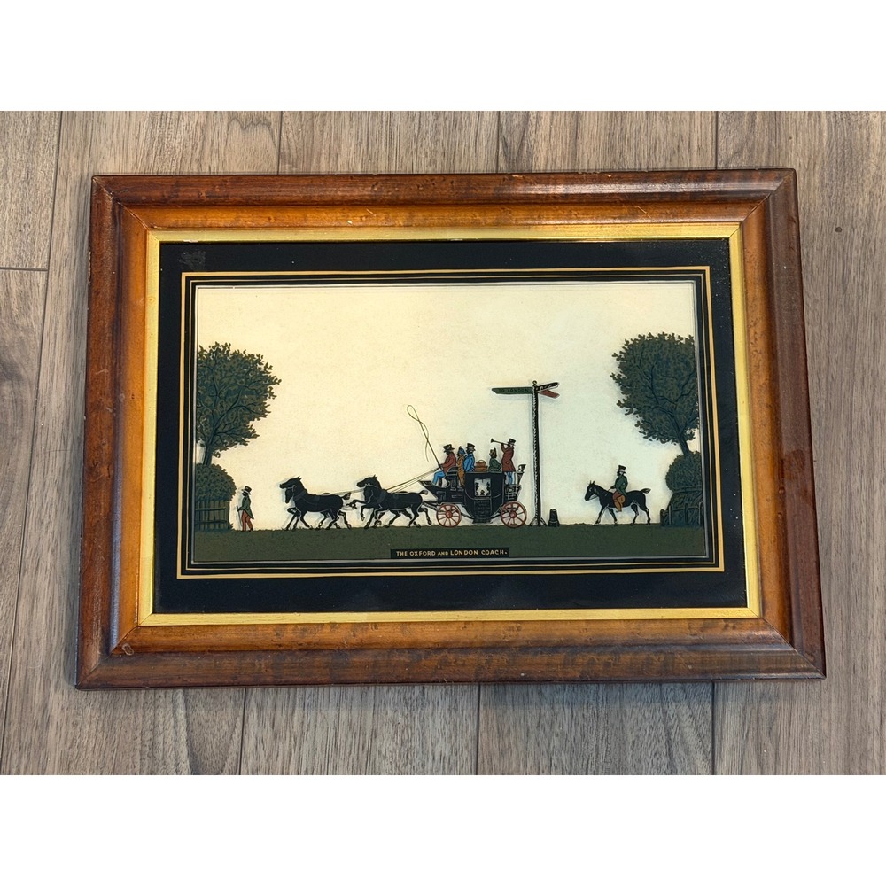 Vintage Eglomise Reverse Glass Silhouette Painting The Oxford and London Coach
